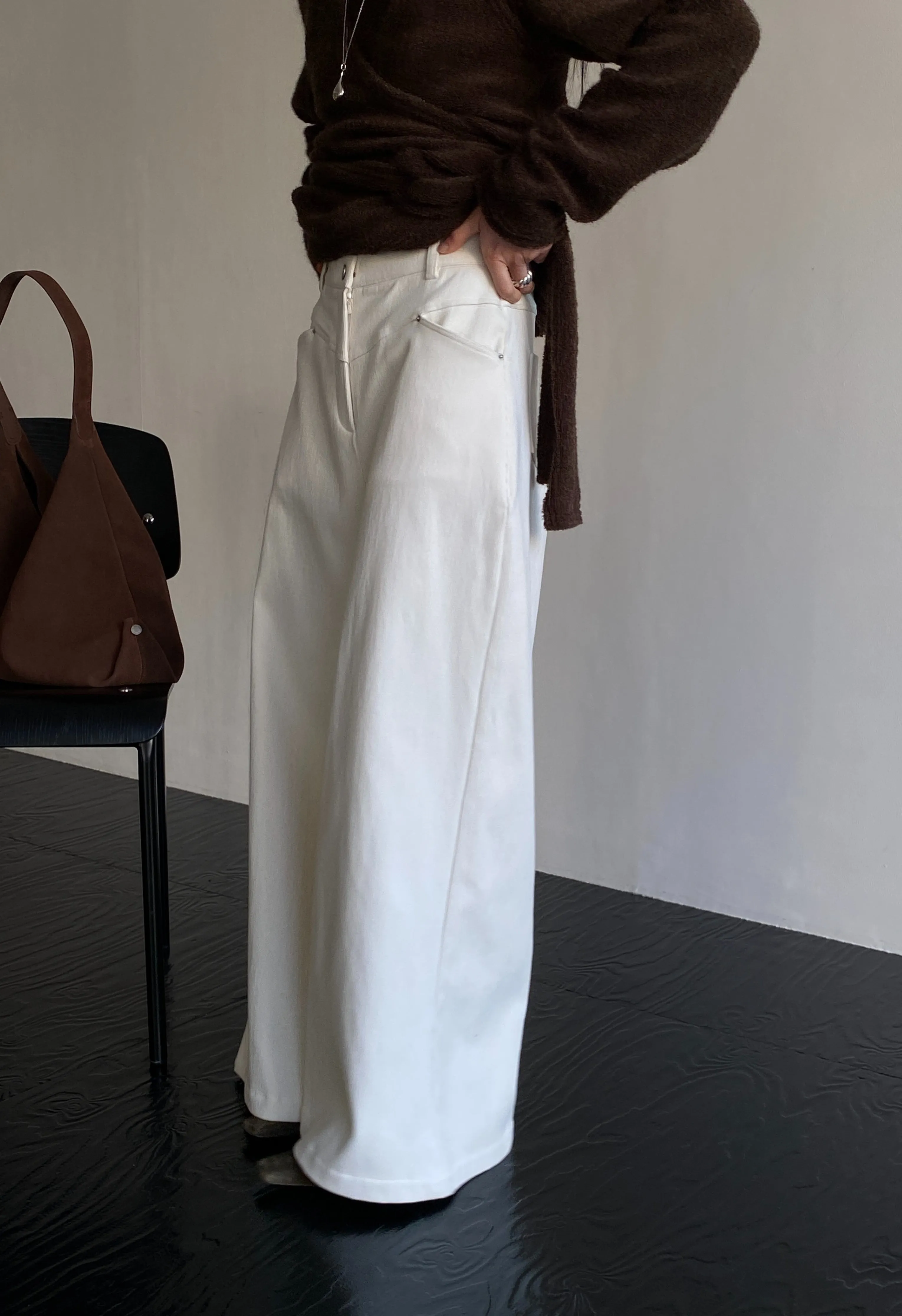 Cream Corduroy Wide leg pants