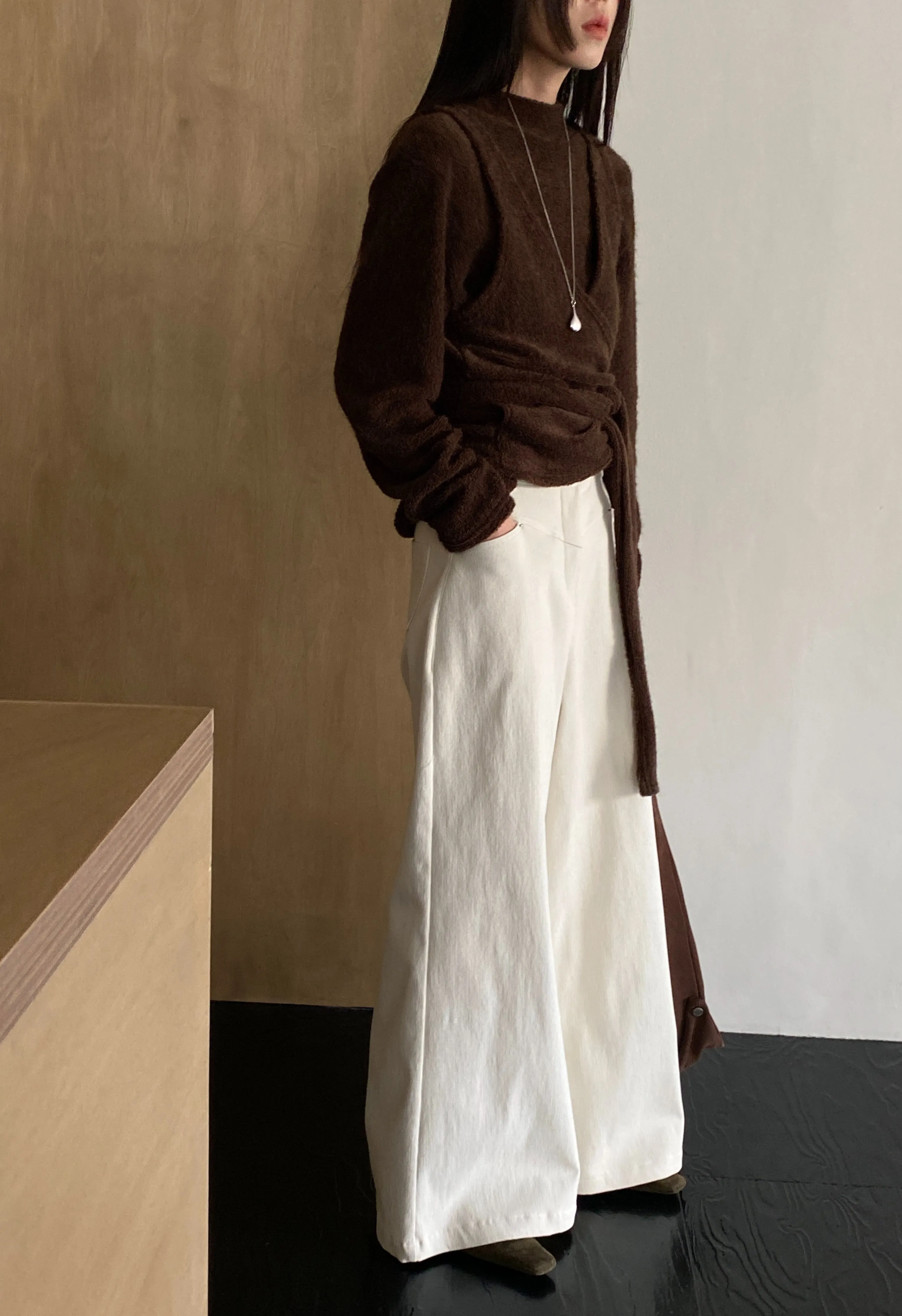 Cream Corduroy Wide leg pants