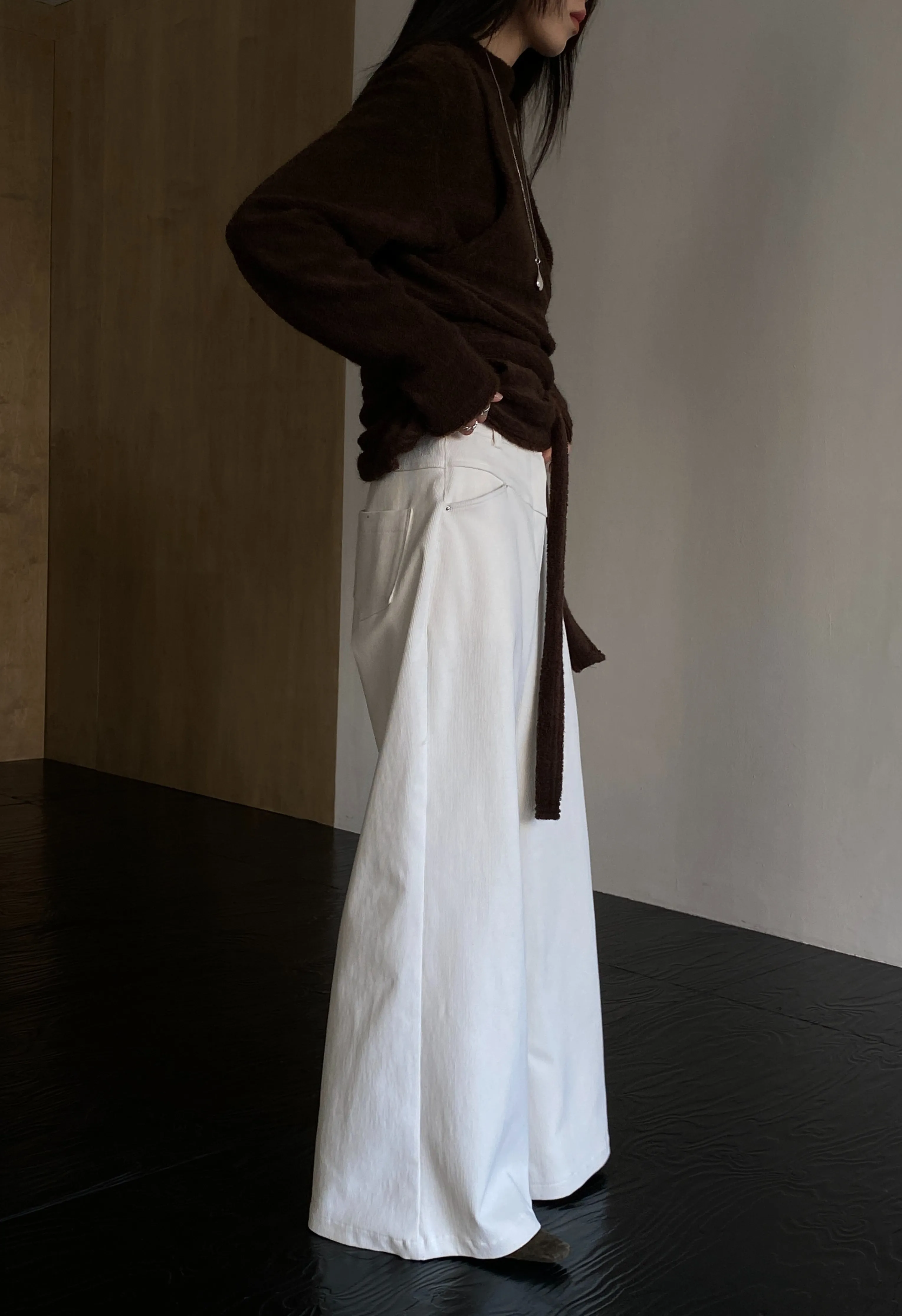 Cream Corduroy Wide leg pants