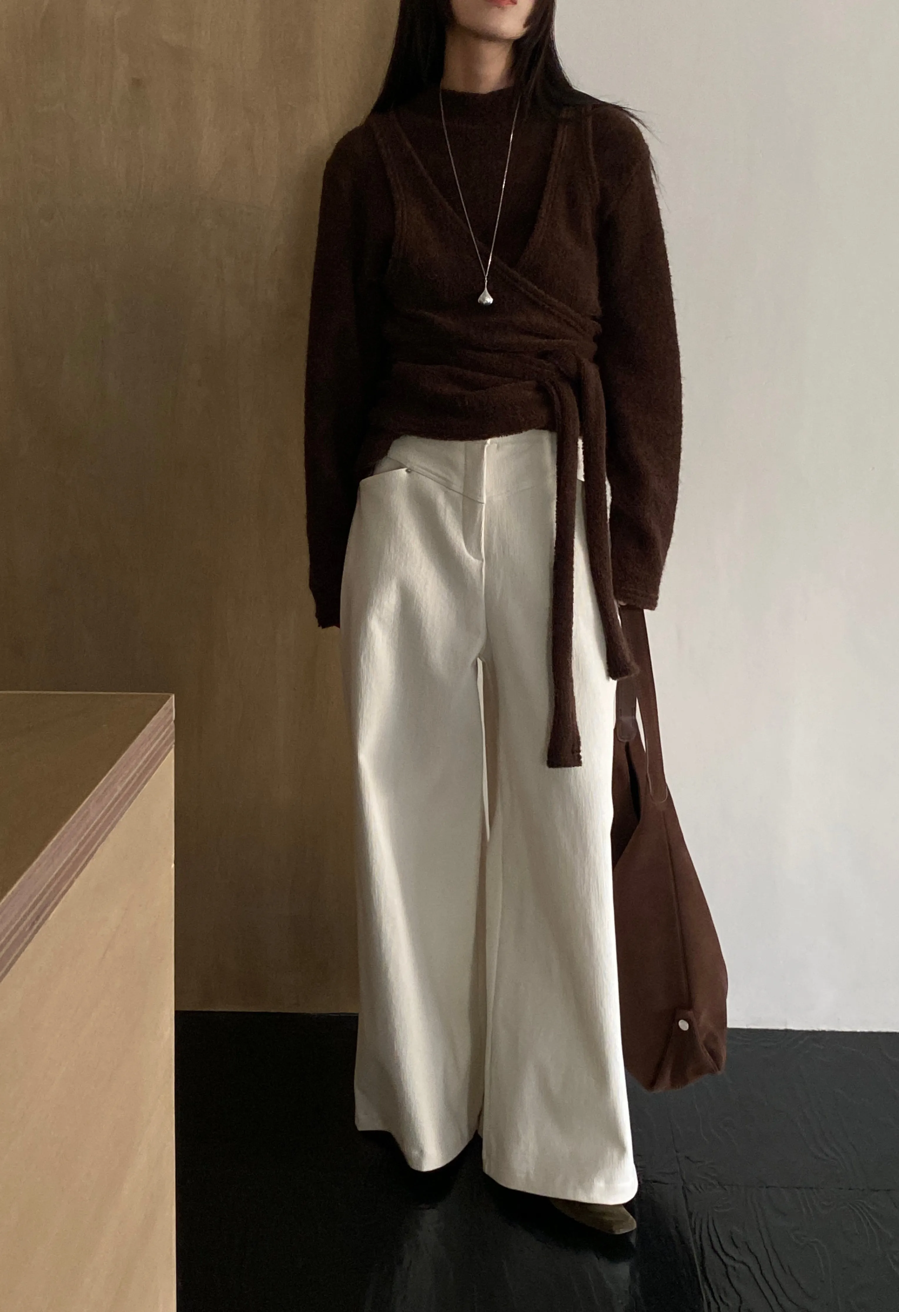 Cream Corduroy Wide leg pants