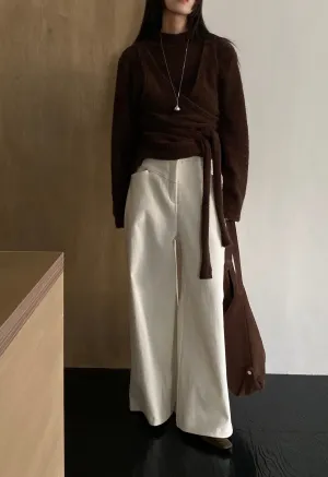Cream Corduroy Wide leg pants