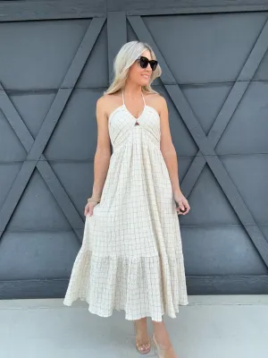 Crinkled Halter Neck Dress In Oatmeal
