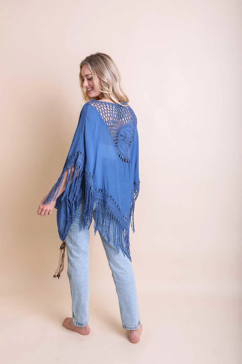 Crochet Medallion Tassel Kimono - 4 colors