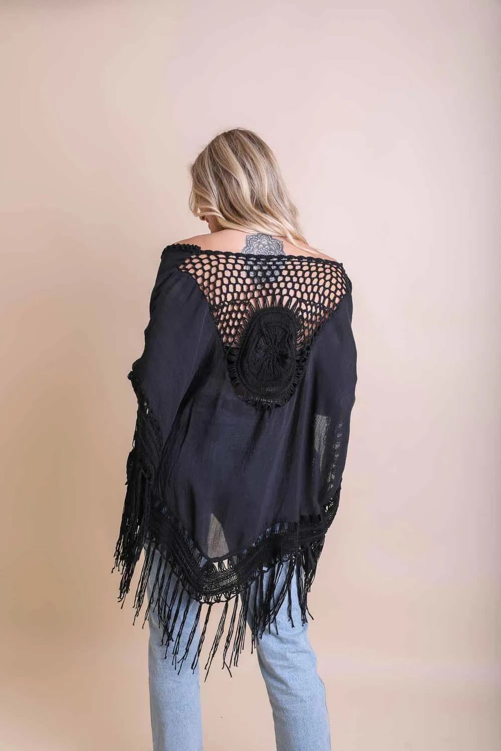 Crochet Medallion Tassel Kimono - 4 colors