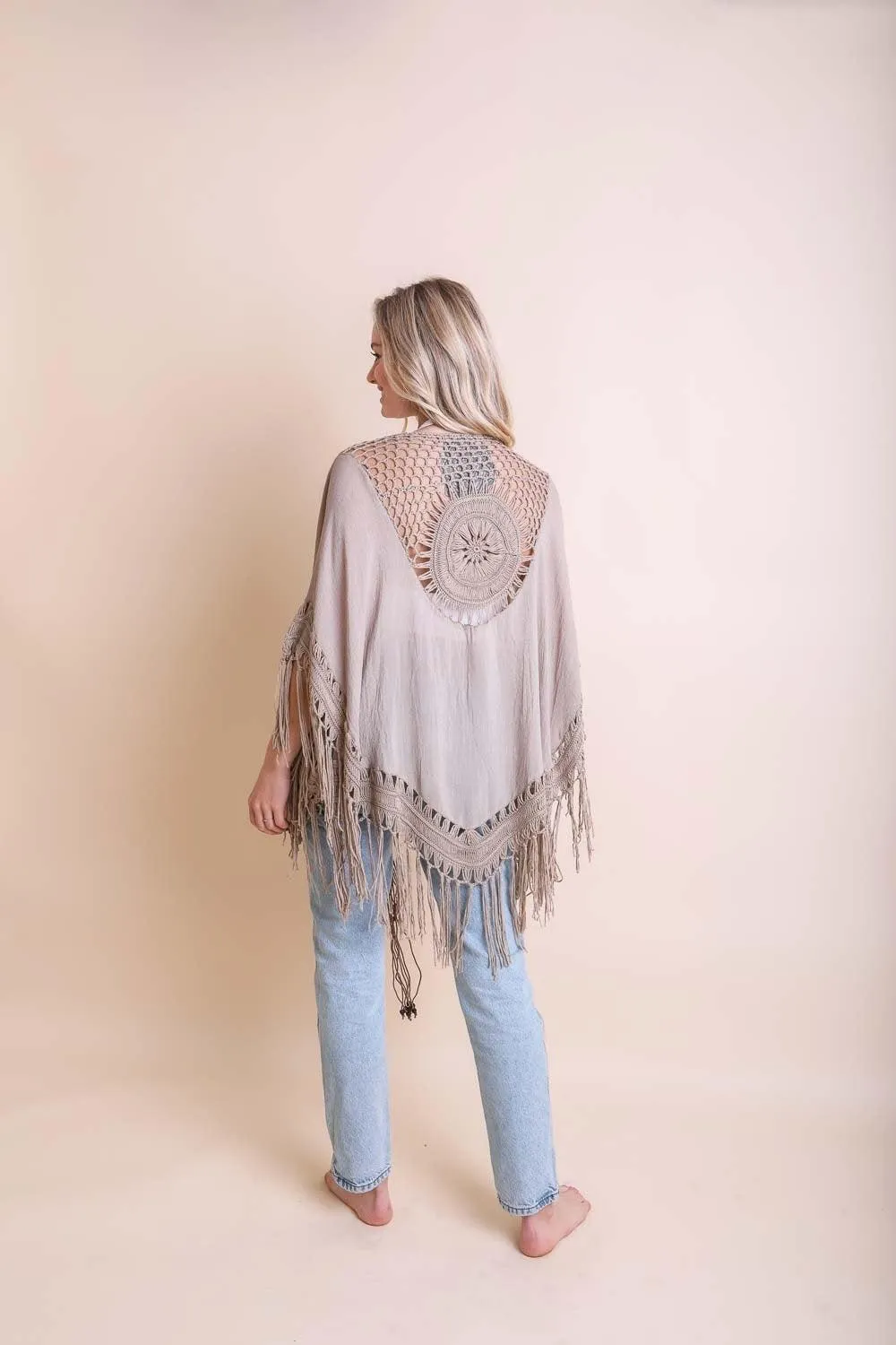 Crochet Medallion Tassel Kimono - 4 colors