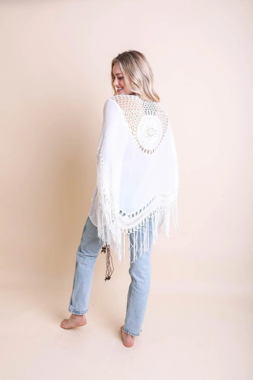 Crochet Medallion Tassel Kimono - 4 colors
