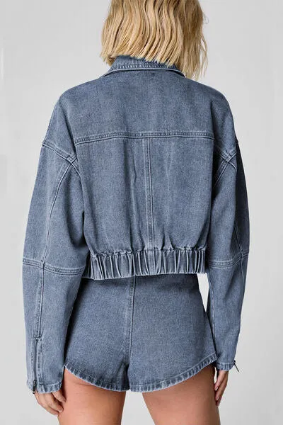 Cropped Cargo Denim Jacket