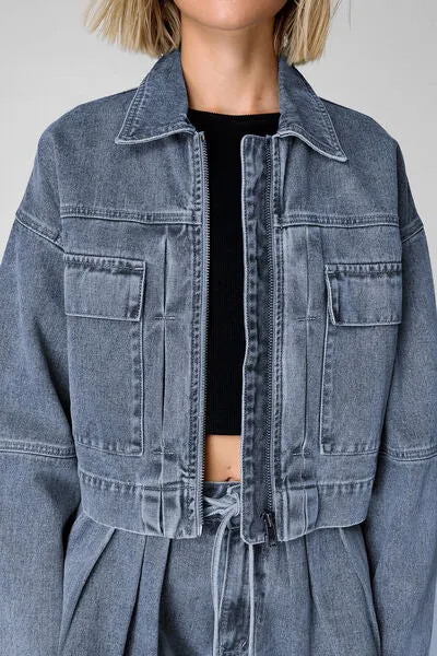 Cropped Cargo Denim Jacket
