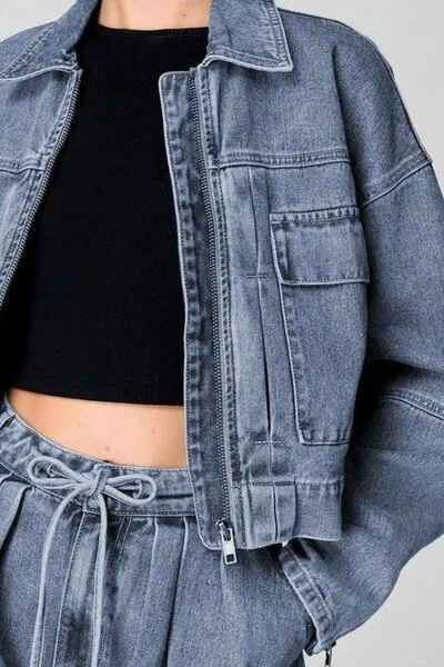 Cropped Cargo Denim Jacket