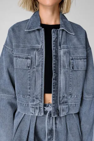 Cropped Cargo Denim Jacket
