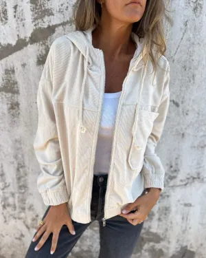 DANNA - Corduroy Hooded Zip Up Jacket