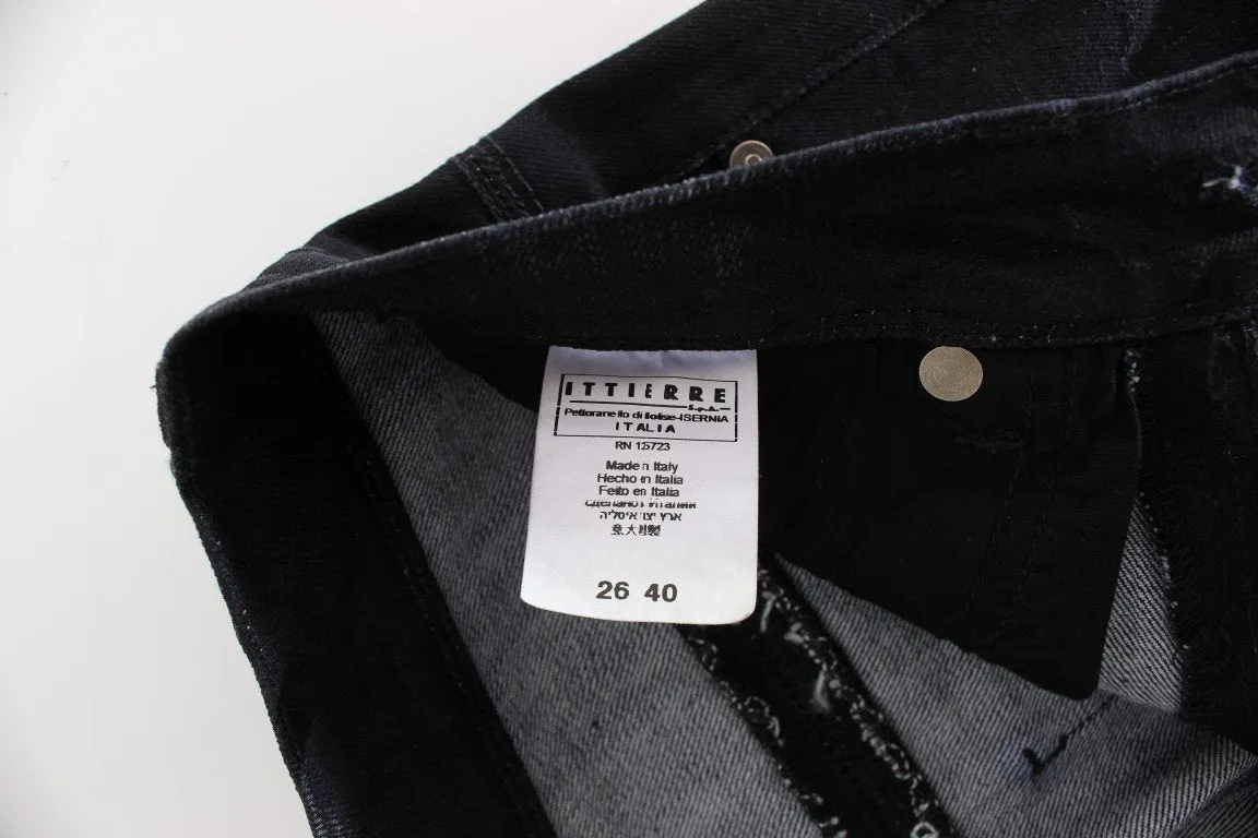 Dark Blue Cotton Blend Bootcut Jeans