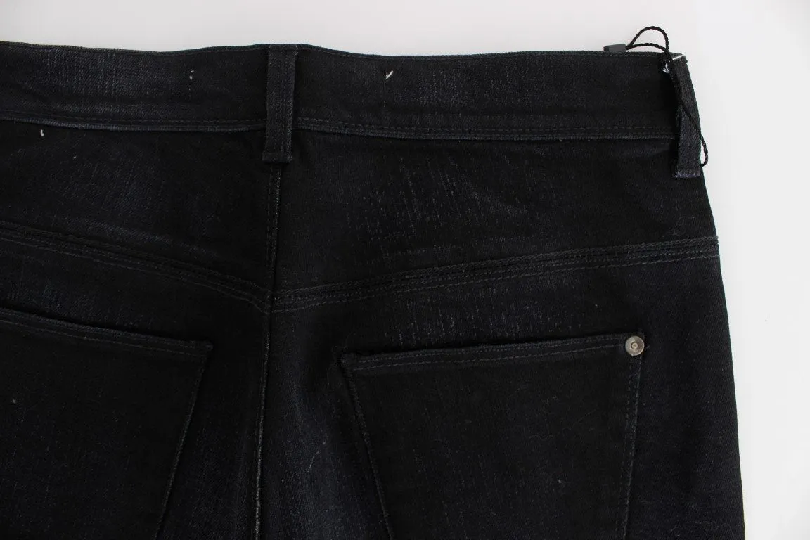 Dark Blue Cotton Blend Bootcut Jeans
