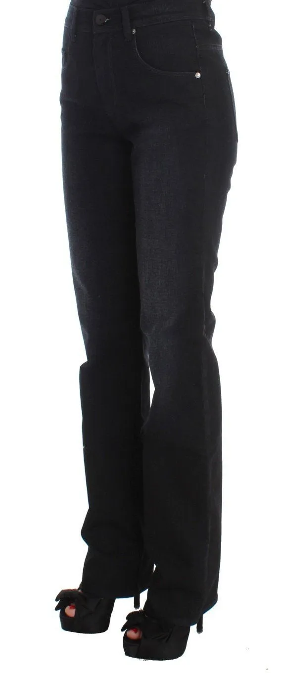 Dark Blue Cotton Blend Bootcut Jeans
