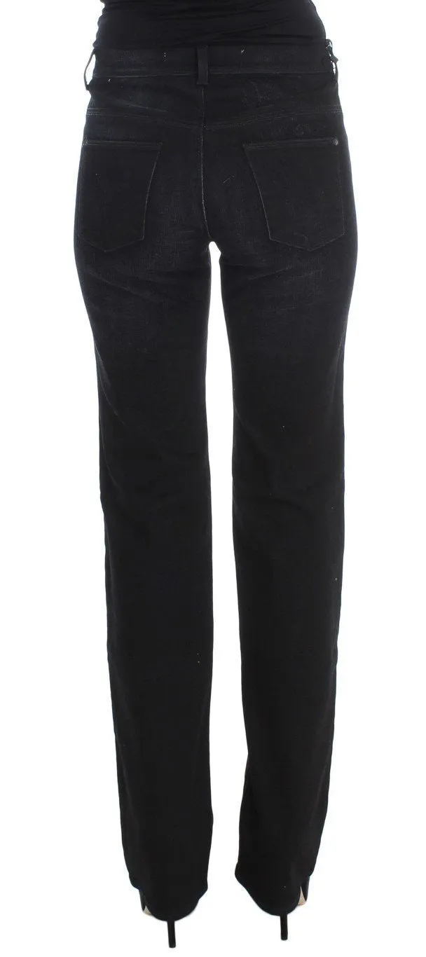 Dark Blue Cotton Blend Bootcut Jeans