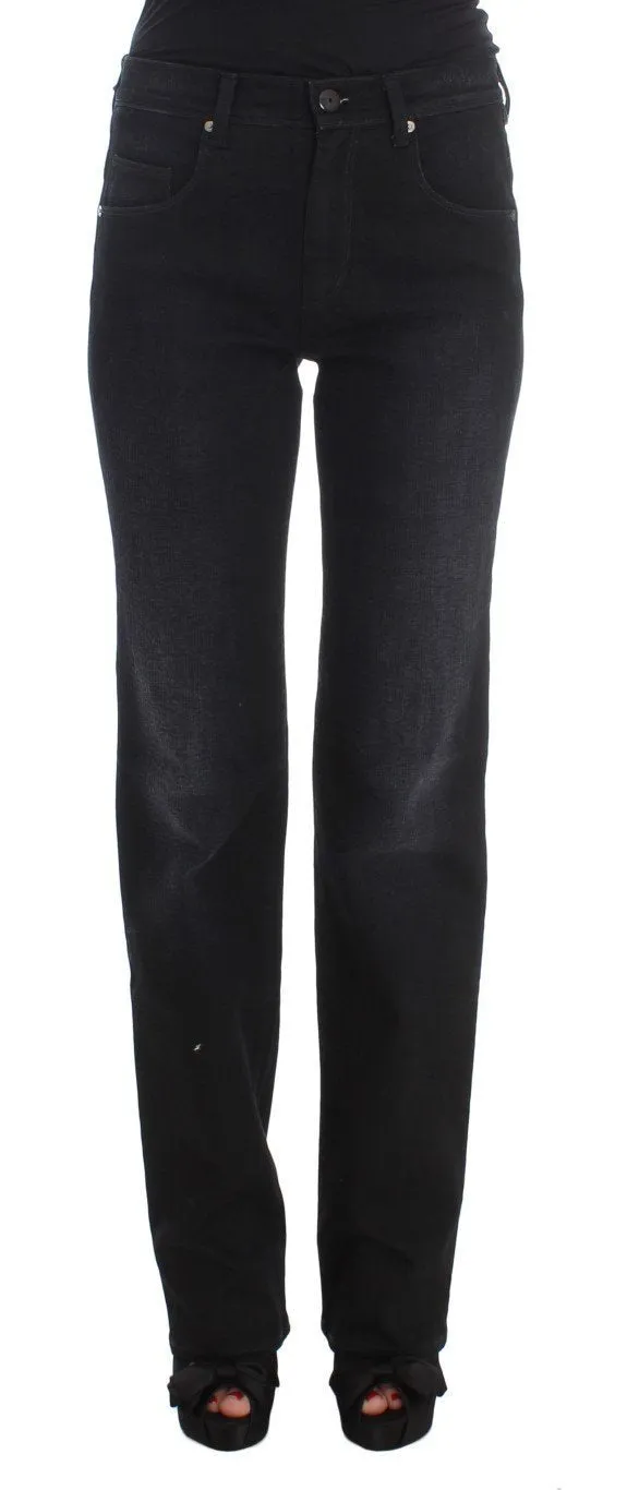 Dark Blue Cotton Blend Bootcut Jeans