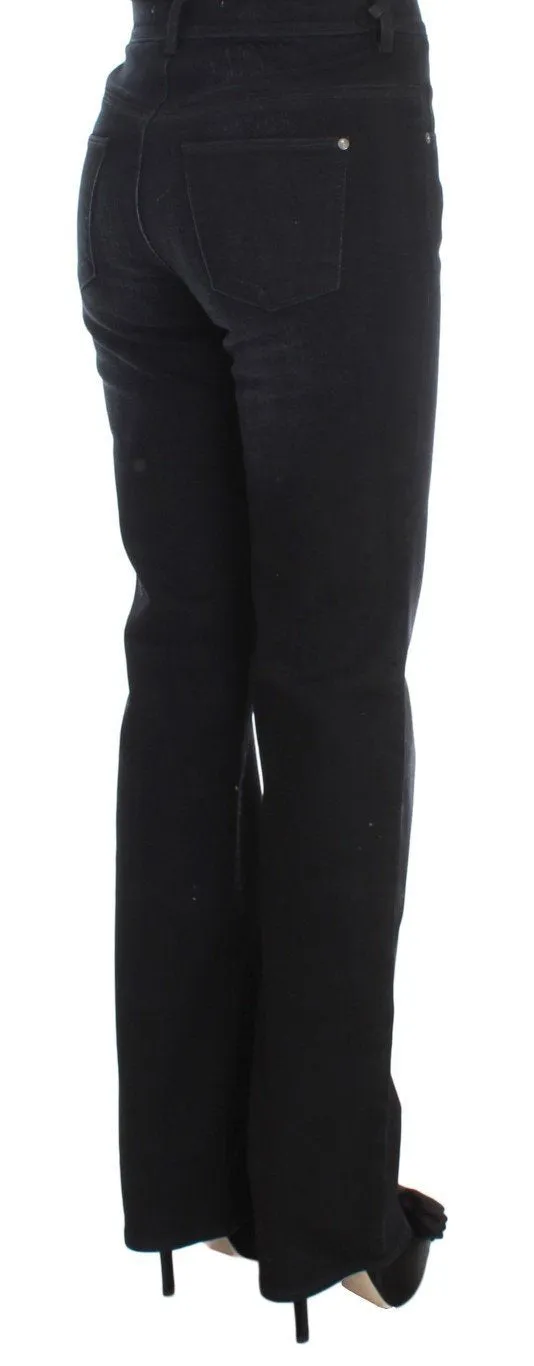Dark Blue Cotton Blend Bootcut Jeans