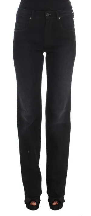 Dark Blue Cotton Blend Bootcut Jeans