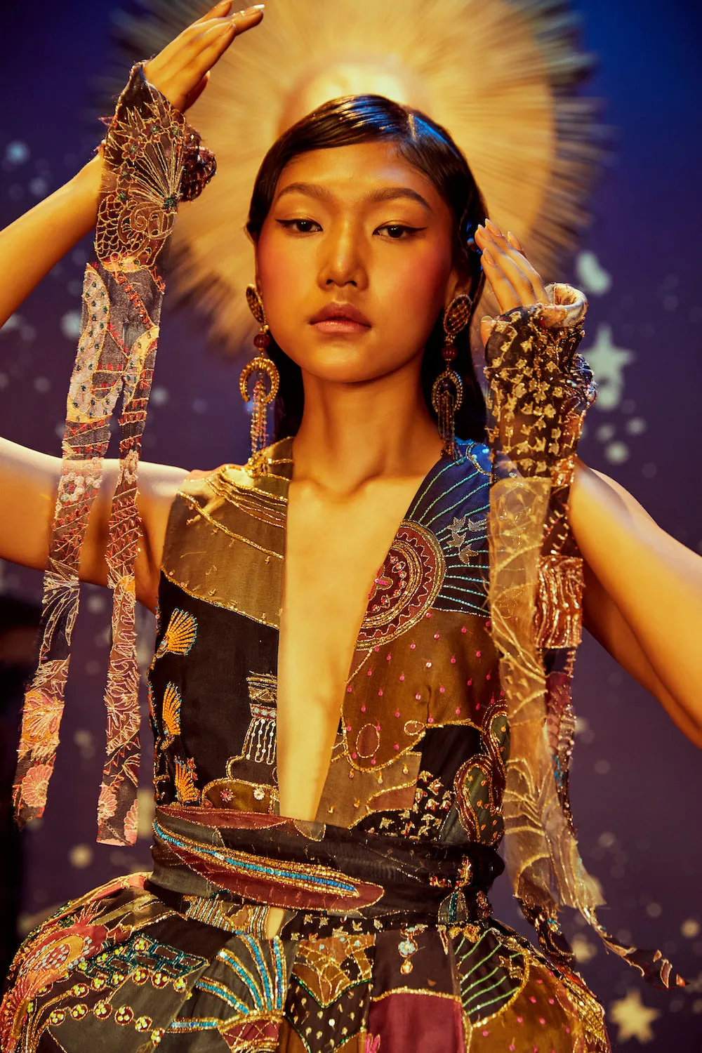 Dark Printed Embellished Gown
