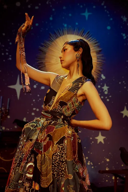 Dark Printed Embellished Gown