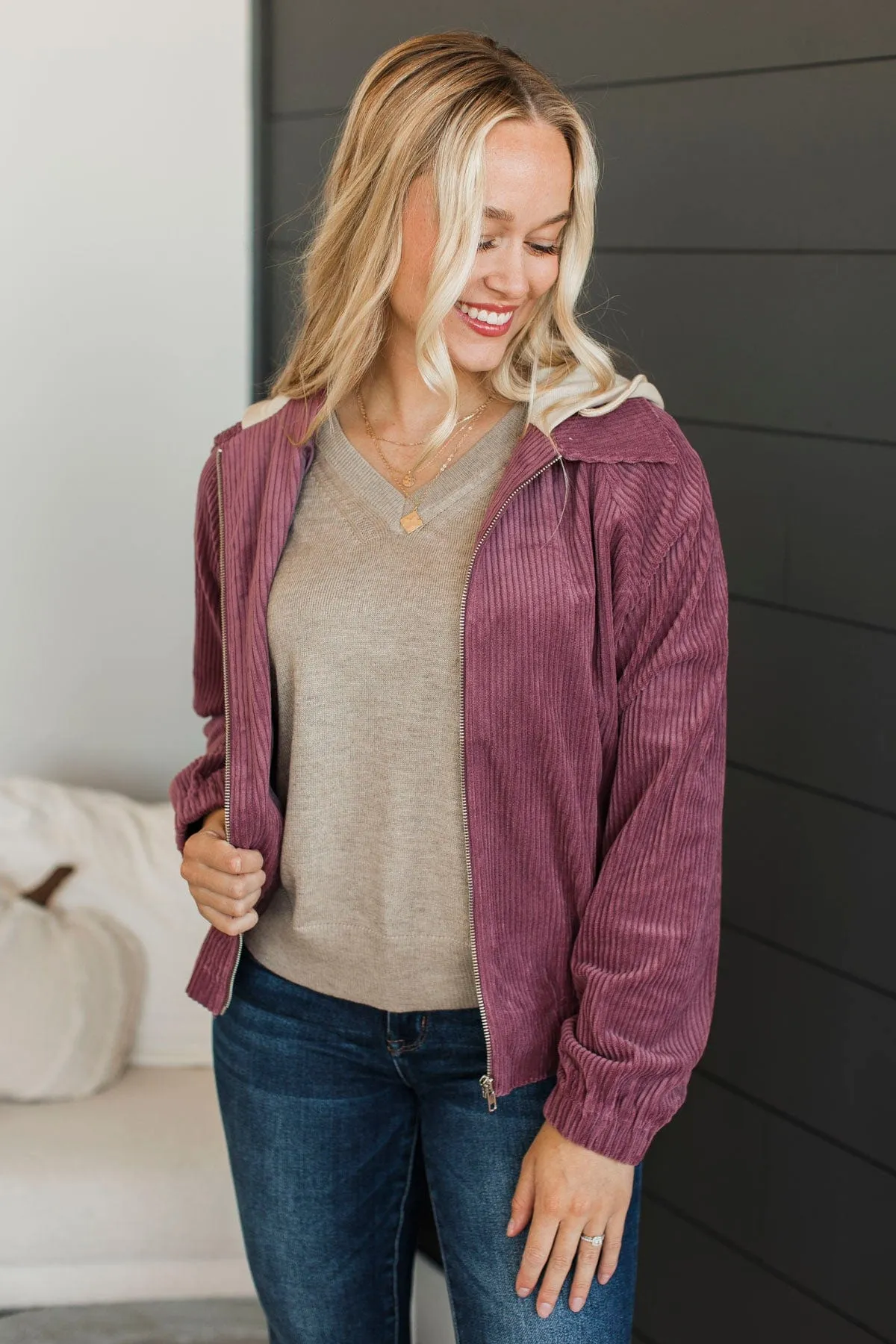 Day In The City Zip Up Jacket- Mulberry