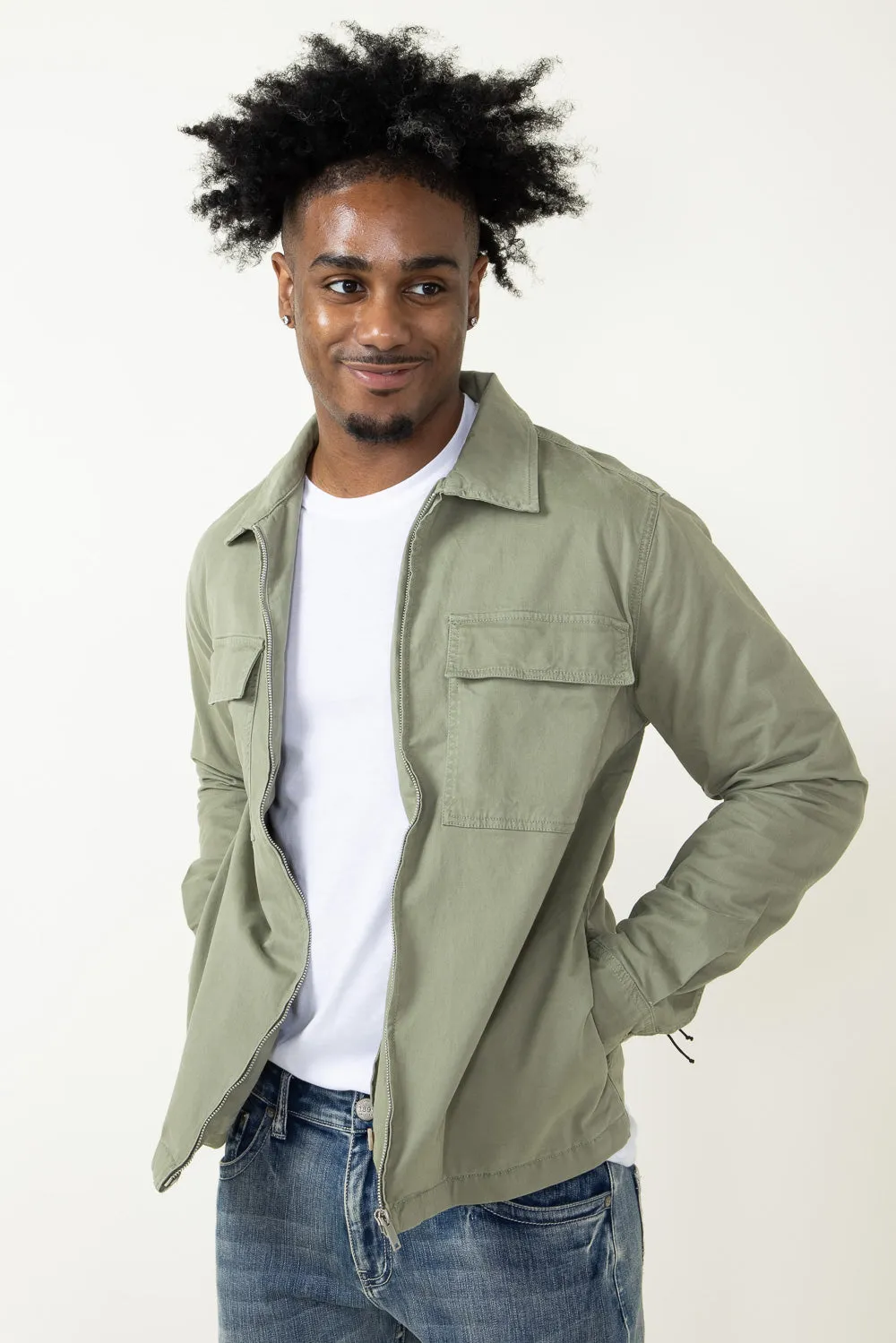 Denim & Flower Flap Pocket Jacket for Men in Green | CWJ-124A-SAGE