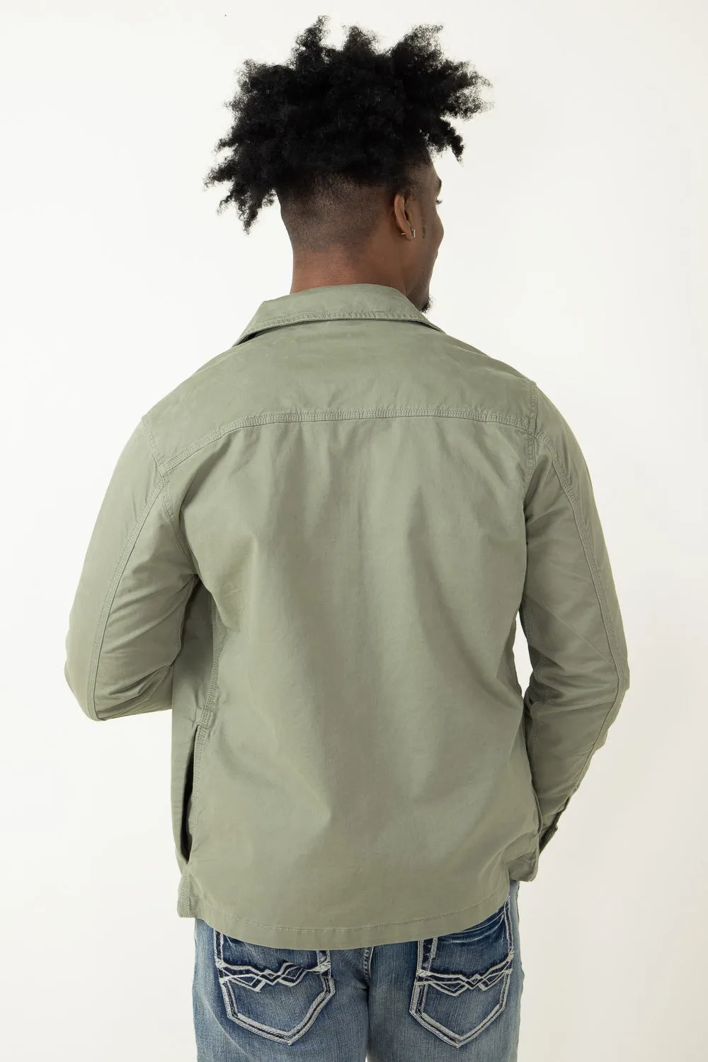 Denim & Flower Flap Pocket Jacket for Men in Green | CWJ-124A-SAGE