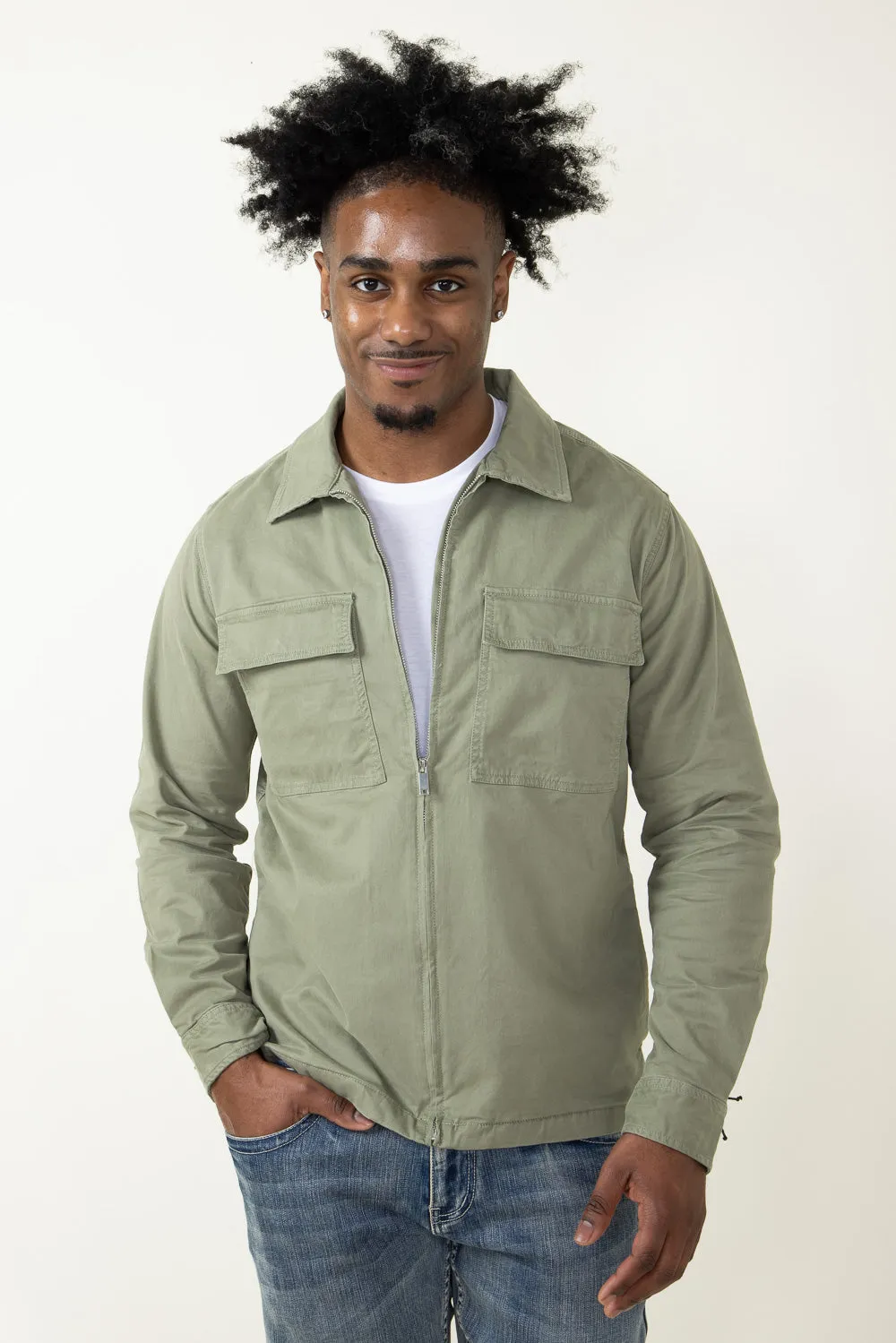 Denim & Flower Flap Pocket Jacket for Men in Green | CWJ-124A-SAGE