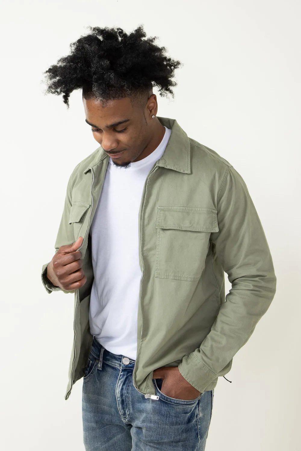 Denim & Flower Flap Pocket Jacket for Men in Green | CWJ-124A-SAGE
