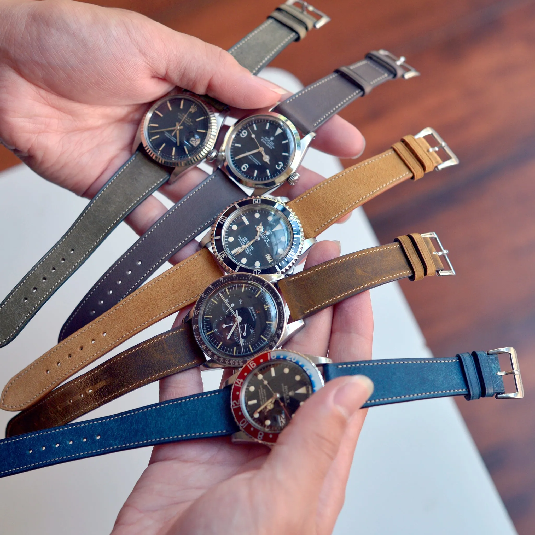 DENIM BLUE DISTRESSED CALF STANDARD STRAP