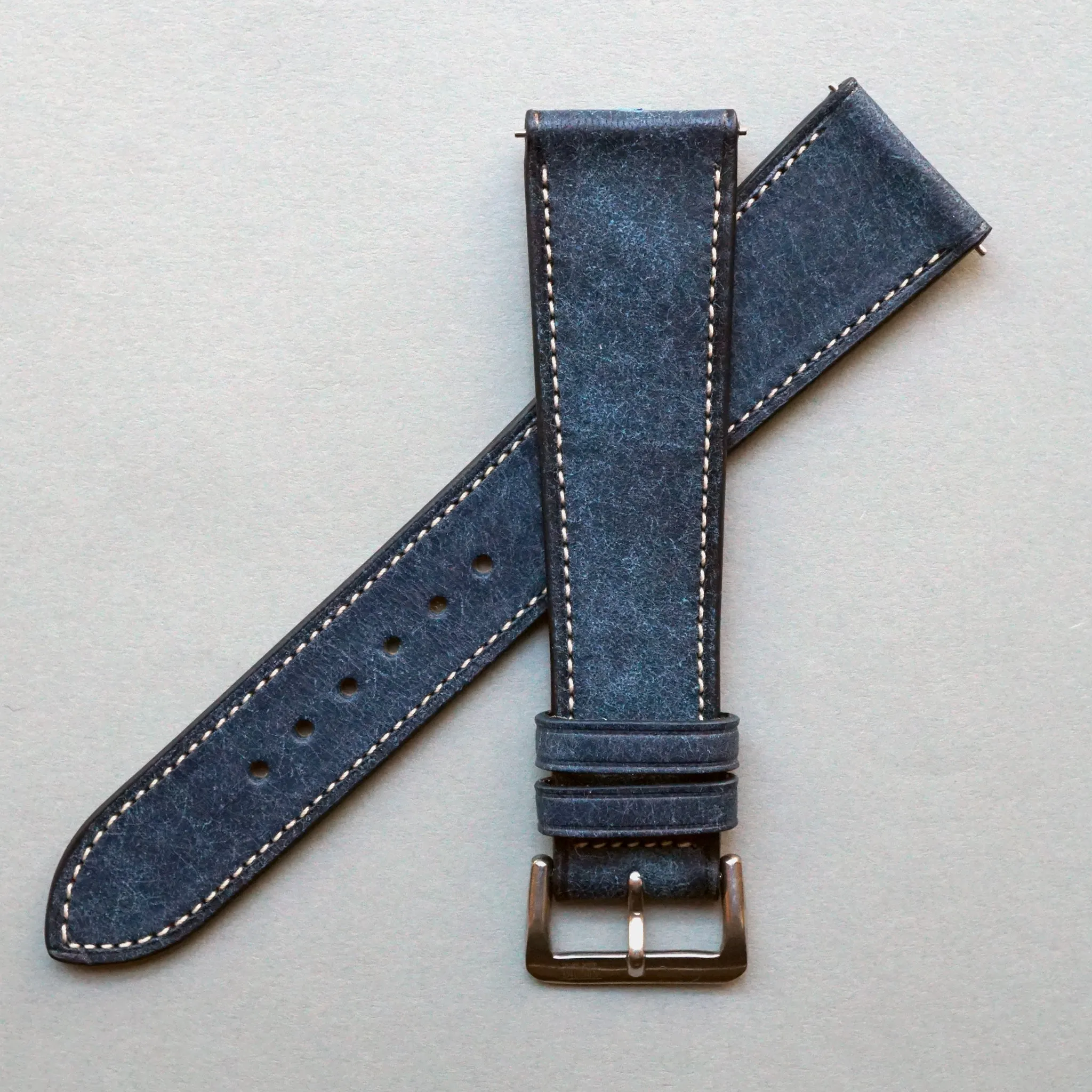 DENIM BLUE DISTRESSED CALF STANDARD STRAP
