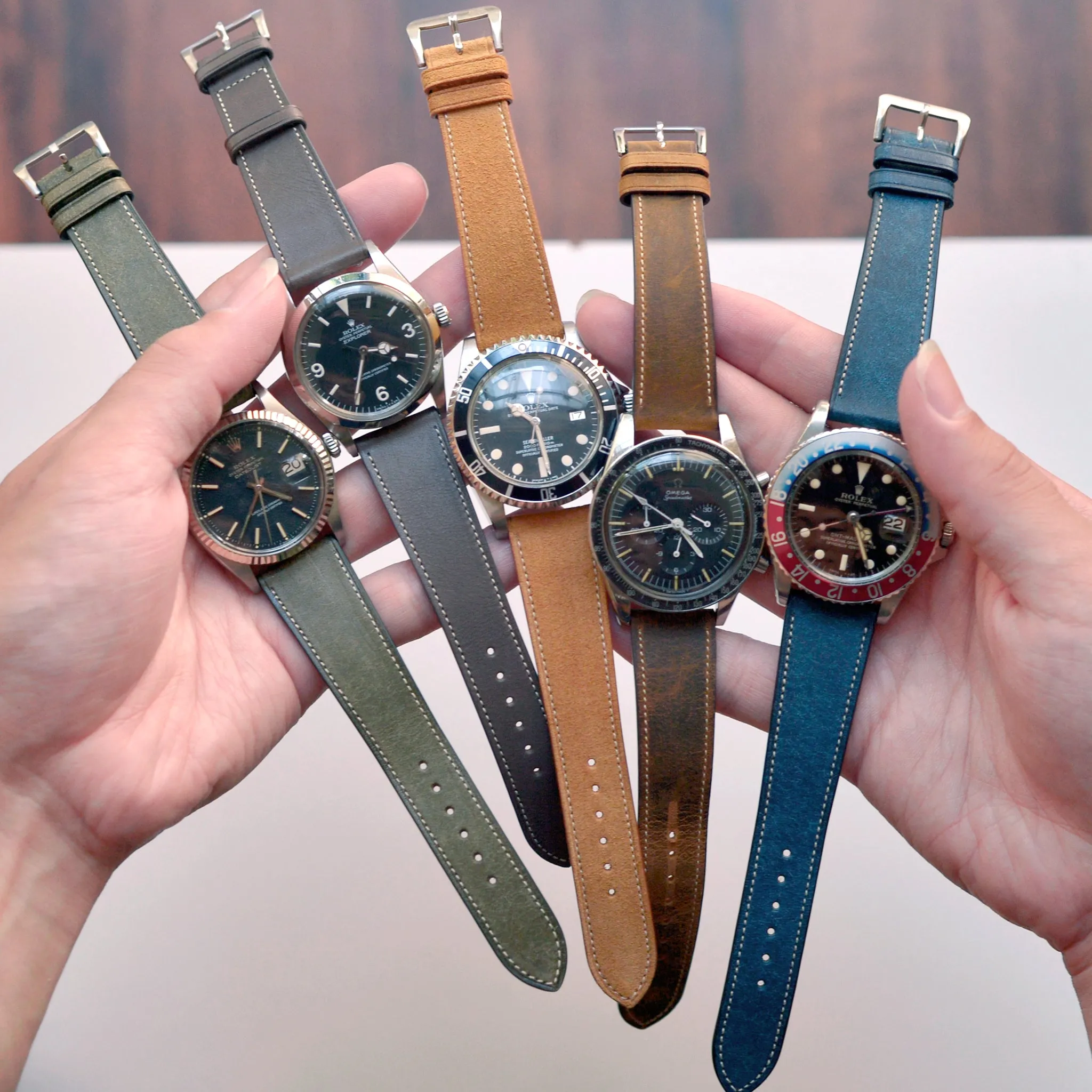 DENIM BLUE DISTRESSED CALF STANDARD STRAP