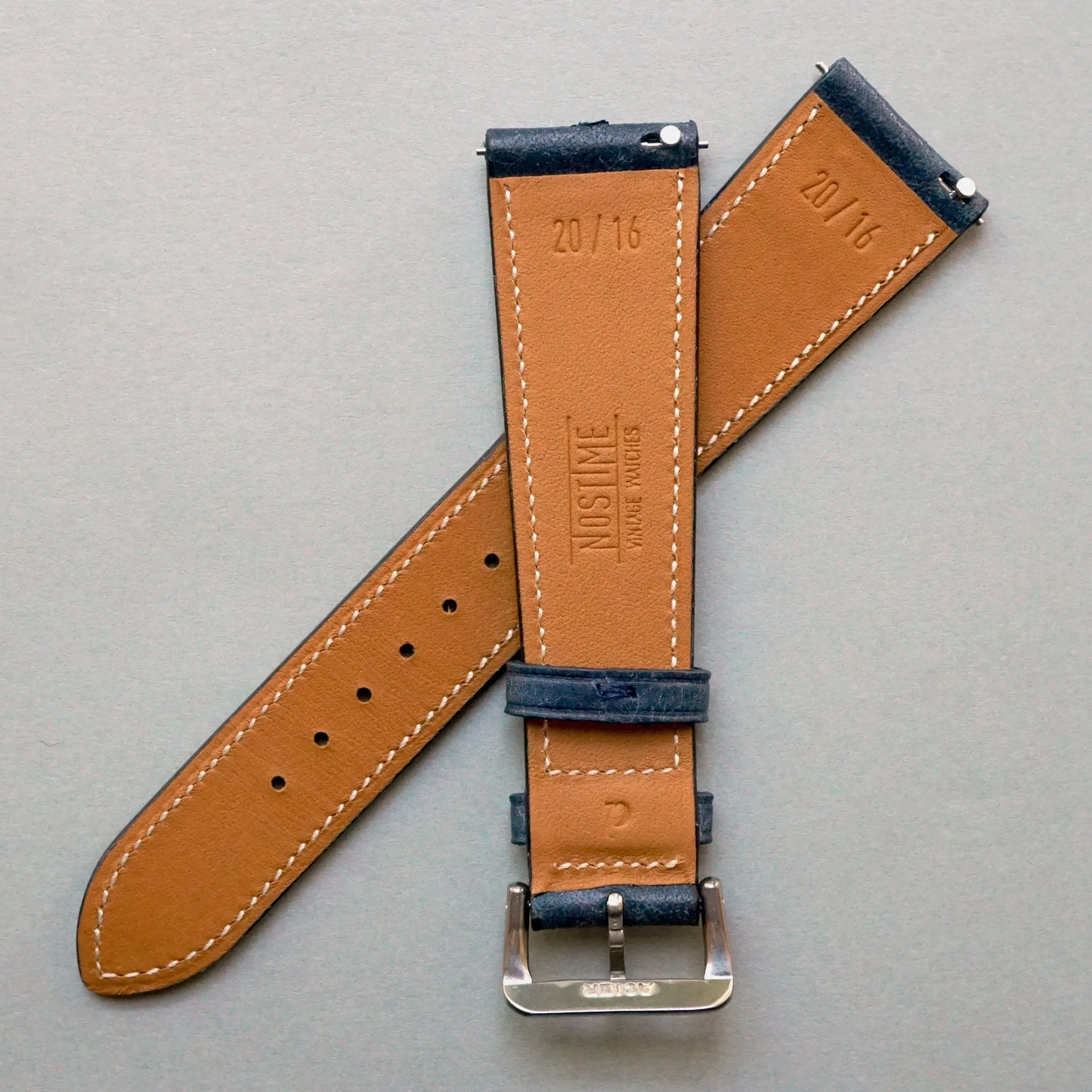 DENIM BLUE DISTRESSED CALF STANDARD STRAP