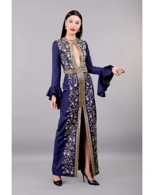 Designer Rashika's Dark Blue Golden Embroidered Clement Gowns - Rent