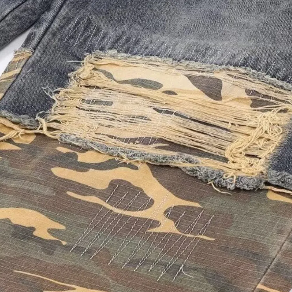 DF|Distressed Camouflage Panel Jeans