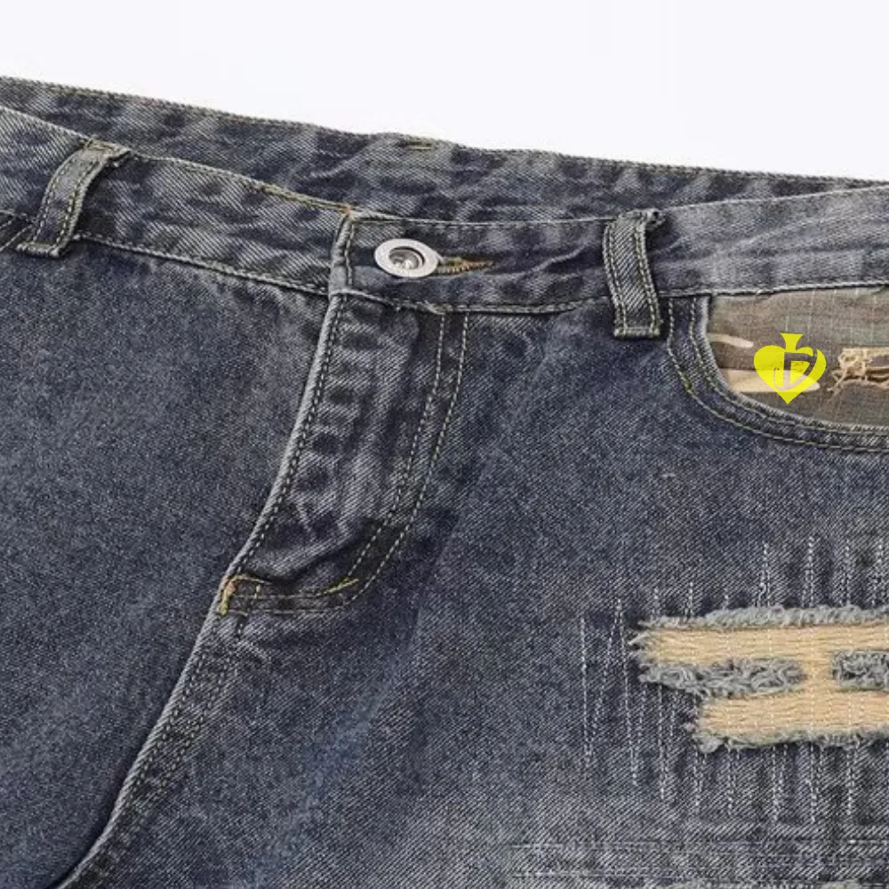 DF|Distressed Camouflage Panel Jeans