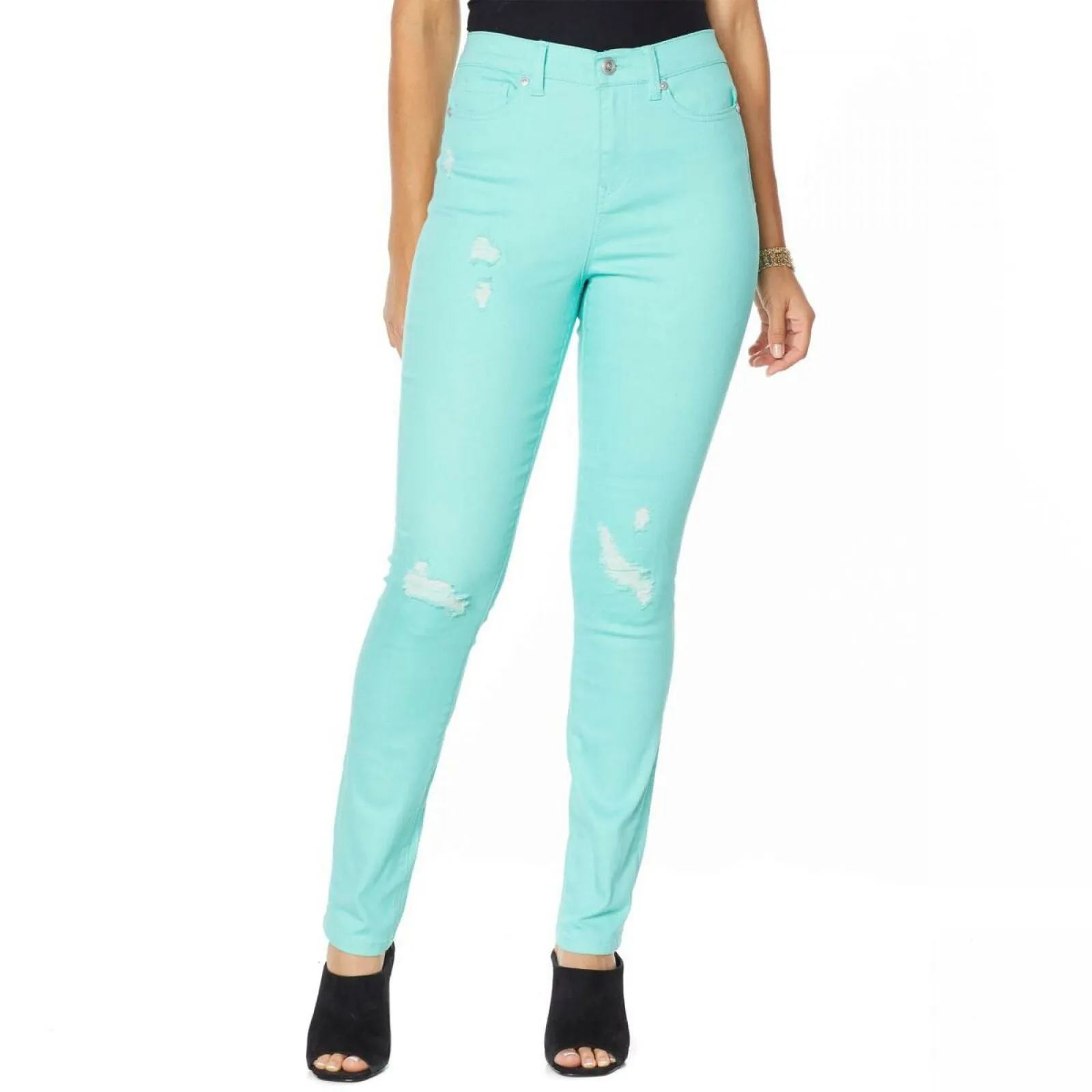 DG2 by Diane Gilman Women's Petite Virtual Stretch Destructed Skinny Jeans