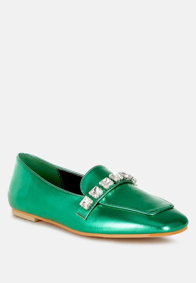 Diamante Strap Metallic Loafers By RAG