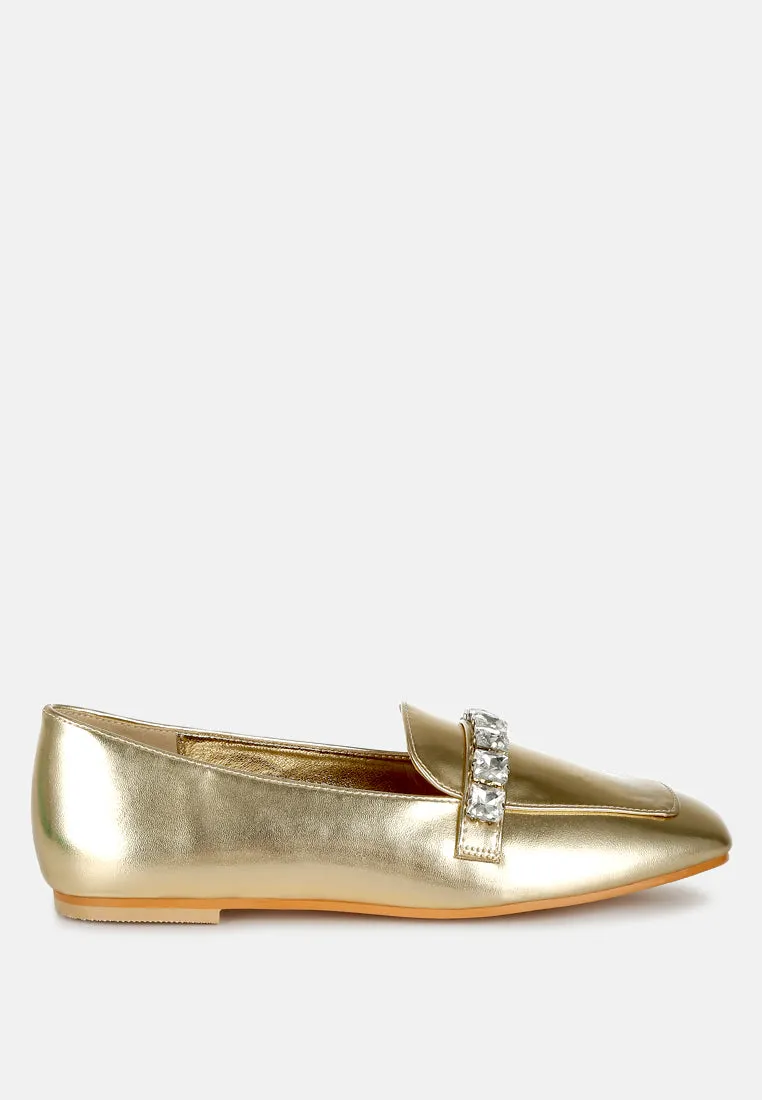 Diamante Strap Metallic Loafers By RAG