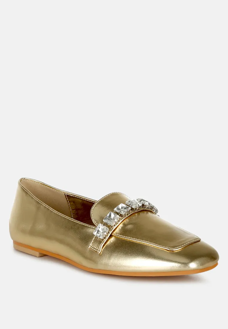 Diamante Strap Metallic Loafers By RAG