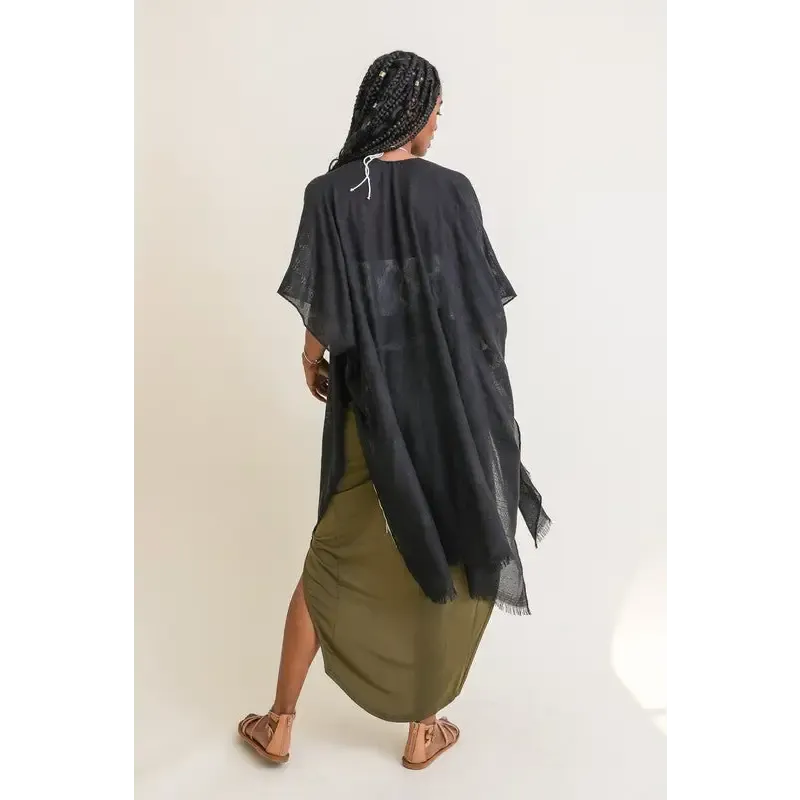 Diamond Embroidered Frayed Edge Kimono