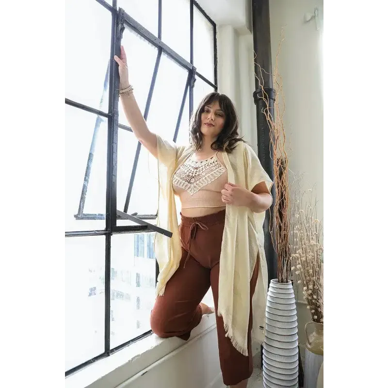 Diamond Embroidered Frayed Edge Kimono