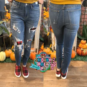 Distressed with Buffalo Plaid Judy Blue Jeans