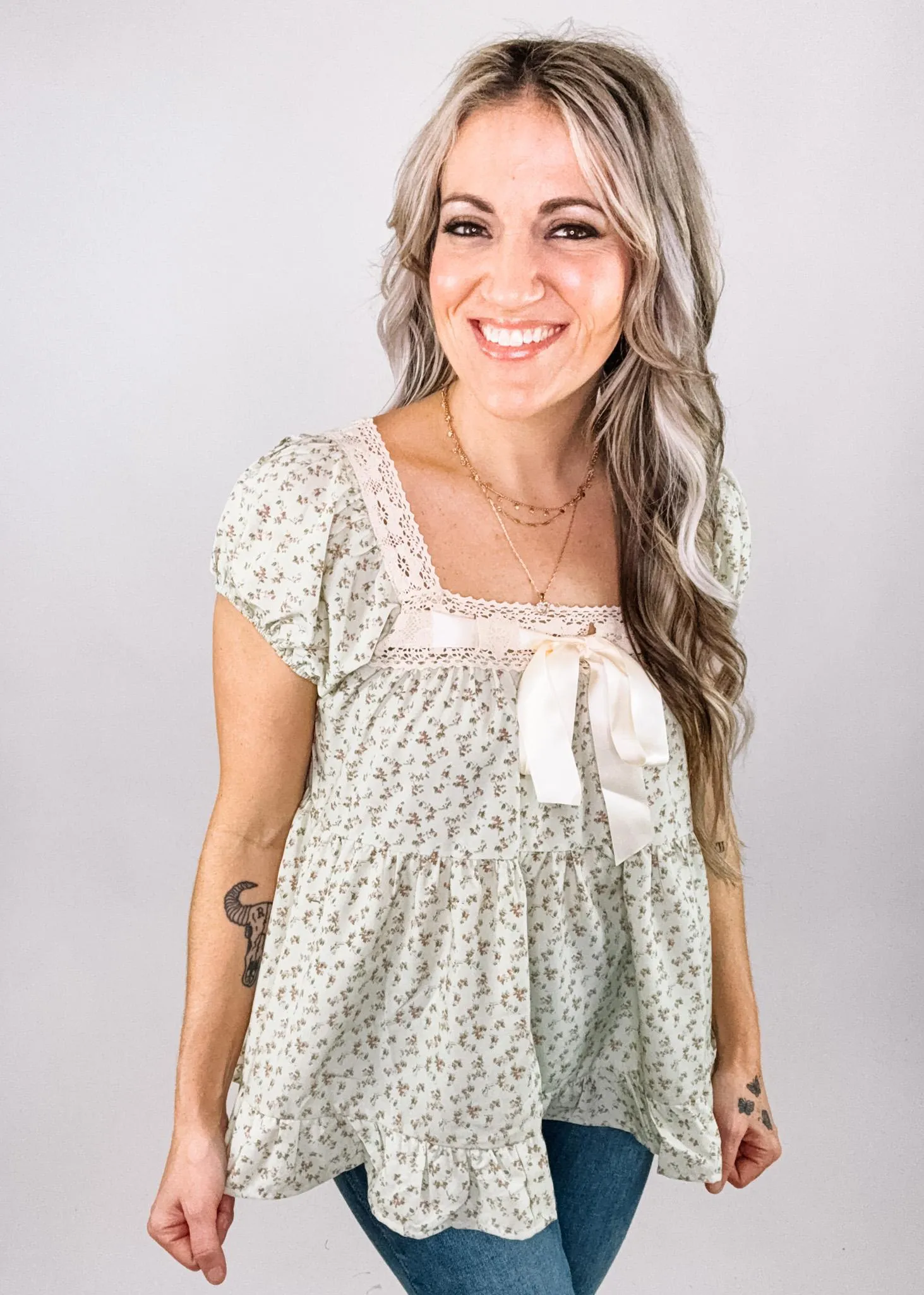 Ditsy Floral Tiered Babydoll Top