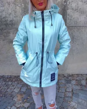Drawstring zip-up jacket in solid color