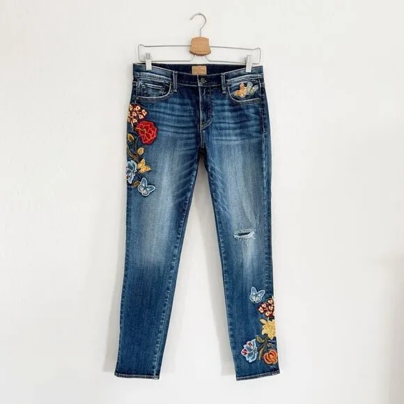 Driftwood Embroidered Floral Marilyn Distressed Skinny Jeans