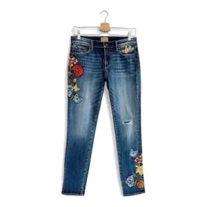 Driftwood Embroidered Floral Marilyn Distressed Skinny Jeans