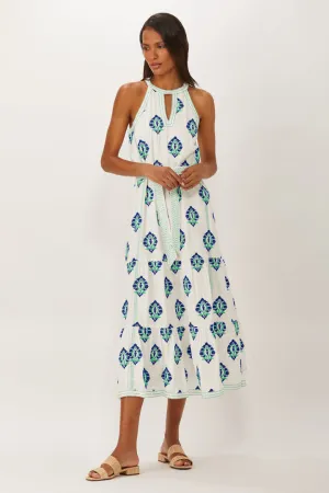 Ecru Hathaway Halter Dress in White & Colbalt
