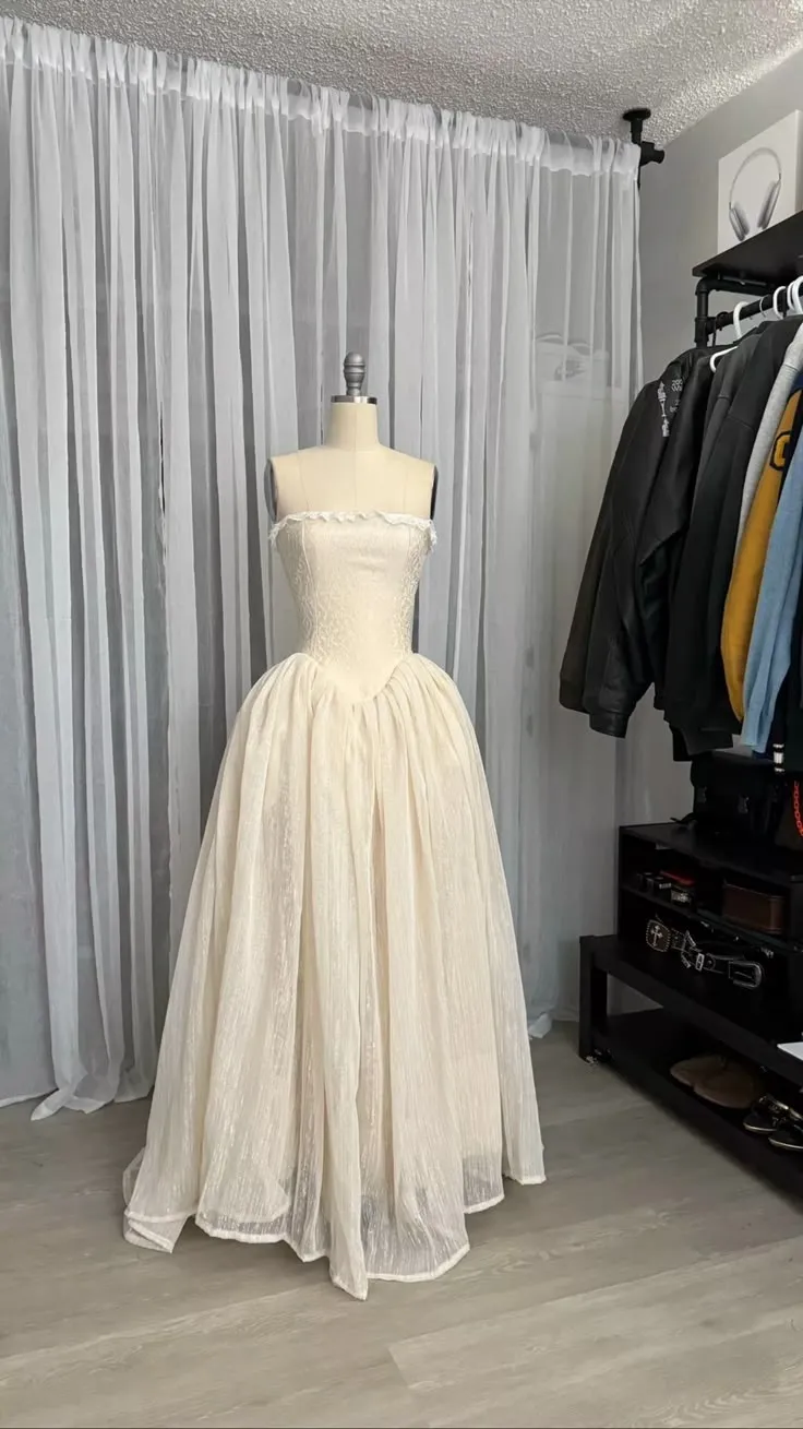 Elegant Ivory Strapless A-Line Chiffon Long Party Dress Formal Evening Gown, DP4990