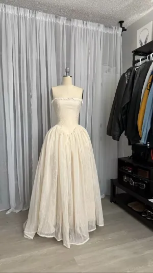 Elegant Ivory Strapless A-Line Chiffon Long Party Dress Formal Evening Gown, DP4990